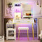 FREDEES Schminktisch mit RGB-Beleuchtung und Spiegel - Schminktisch mit kabiner Ladeeinheit, Hochglanz-Ankleidetisch mit Schubladen und Regalen für Schlafzimmermöbel Weiß