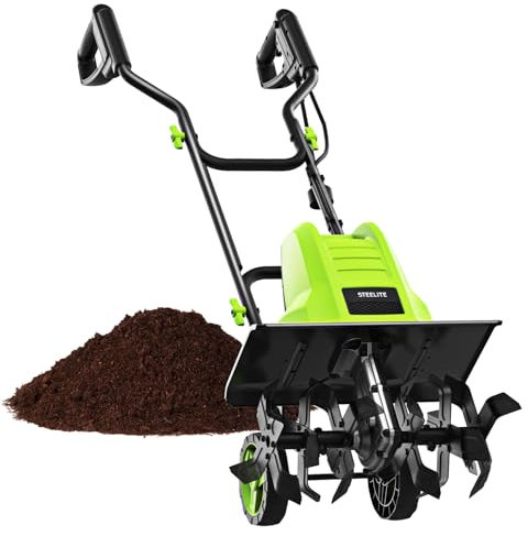 STEELITE Motozappa elettrica da 40,6 cm, potente coltivatore da giardino da 13,5 Amp per la preparazione del terreno e l'abbellimento, leggero, resistente e facile da usare