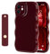 NITITOP Compatible with iPhone 11 Case Cute Burgundy Simple Wave Design Stylish Wavy Curly Frame with Wrist Adjustable Hand Strap Kickstand Grip Holder Protective Cover-Wine Red 2