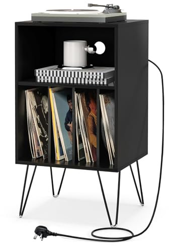 MZBDYYF Vinyl -Rekord -Aufbewahrungsschrankhalter - Turntable Stand Record Player -Ständer mit Ladestation, Sofa -Seitentisch mit 5 Regalen und Kabelloch - Weiß
