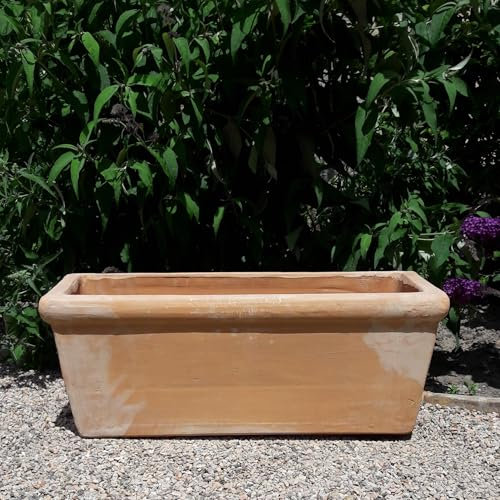 Palatina Werkstatt Terracotta Pflanzkasten Blumenkasten rechteckig – wetterfest, frostsicher & dekorativ für Garten, Balkon & Terrasse, Erika (70 cm)