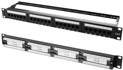 PNGKNYOCN 10Gbps Cat6 Patch Panel, 24-Port RJ45 Patch Panel for 19 Rackmount or Wall Mount Compatible Cat6, Cat5e, Cat5