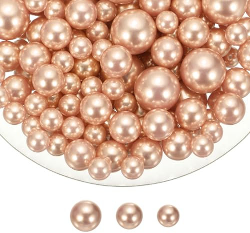 sourcing map 200 Pcs Pearl Bead for Vase Filler, 20/14/10mm Faux Pearl Floating Beads Makeup NO Hole for Candles Centerpieces Table Scatter Wedding Home Decoration(Rose Gold)