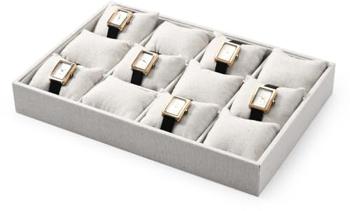 Oirlv Linen Watch Bracelet Storage & Display Tray with 12 Removable Pillows | Multipurpose Jewellery Organiser for Home & Gift, for Home and Commercial Display and Storage