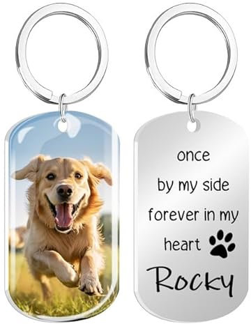Rainsar Souvenir Chien Décédé, Porte Clef Chien/Chat Commémoratif Personnalisé - Photo Couleur Protégée Résine Époxy, Cadeau de Sympathie Décès Animal