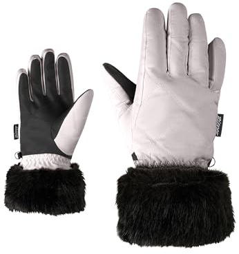 Ziener LILION-Z Gants de Ski/Sports d'hiver pour Fille - Poignets en Fourrure synthétique - Coupe-Vent - Imperméables - Argent métallisé - Taille 7