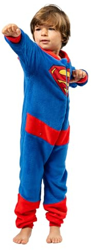 Riethmüller Kinder Onesie Superman 8–10 Jahre – Offizieller Fleece Overall mit Kapuze & Reißverschluss – Kuscheliger Jumpsuit für Jungen und Mädchen