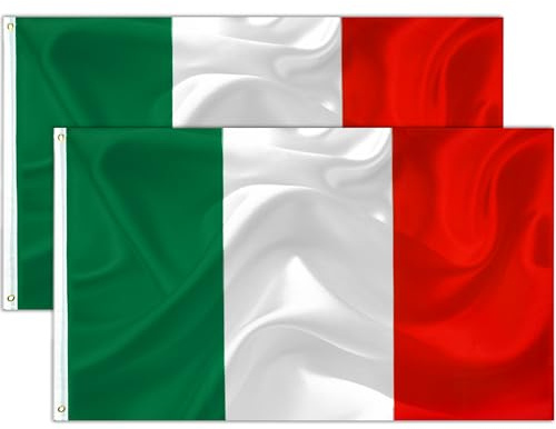 2 Pezzi Bandiera Italia 90x150 cm con Anelli in Metallo – Bandiera Italiana Tricolore in Poliestere Resistente per Mondiali Europei di Calcio, Eventi Sportivi, Balcone e Decorazioni Nazionali