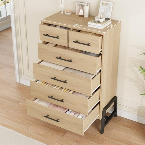 Niwugady Sideboard Kommode mit 6 Schubladen, Vintage Sideboard Holz Schubladenschrank Buffet, Highboard Schubladenkommode für Schlafzimmer, Esszimmer, Wohnzimmer, Flur, 75 x 40 x 120cm