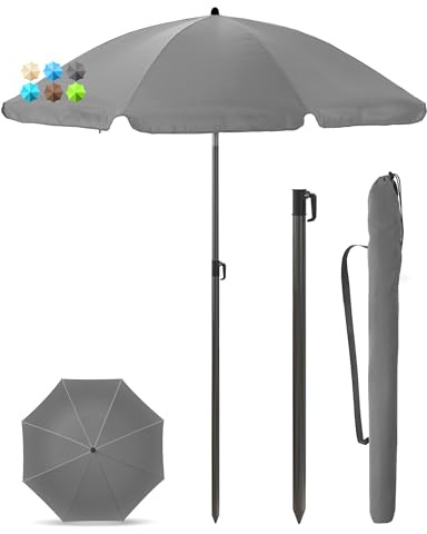 Menz Sonnenschirm Strand Ø 180 cm, UV50+, Fb. Anthrazit | Balkonschirm mit Knickfunktion, UPF 50+ Gartenschirm, Sonnenschirm Strand mit Hülle, Strandschirm windfest stabil