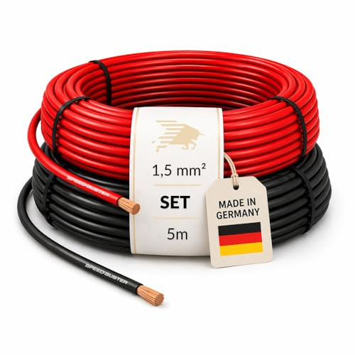 SPEED-BUSTER KFZ Kabel 1,5 mm² FLRY-B Set Rot/Schwarz - 5m | Auto Kabel, Fahrzeugleitung, Litze, flexibel & hitzebeständig, nach ISO 6722, für Bordnetz, Anhänger, Wohnmobil, Meterware