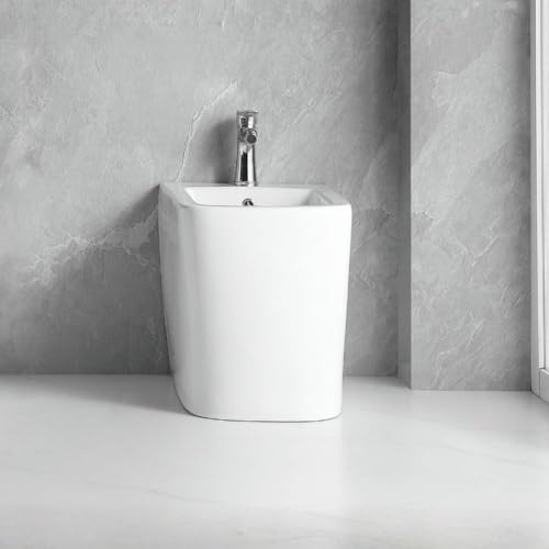 Bidet a pavimento filo muro FB54D in ceramica 54x36x42H cm bianco, sanitario bagno, materiale ceramica