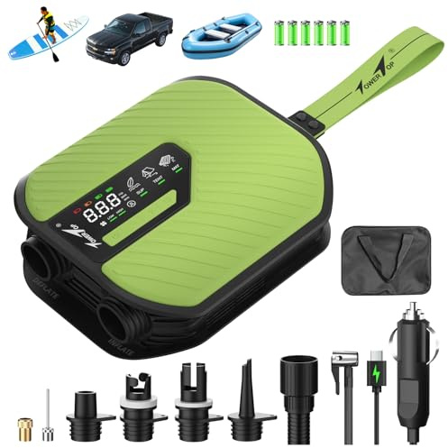TowerTop 10500mAh Electric Paddle Board Pump-50PSI Rechargeable Sup/Car Pump Dual Stage (Inflation & Deflation) with Cooling Fan, 8 Nozzles, HD LCD Display - for Paddle Boards, Inflatables, Kayaks,Car