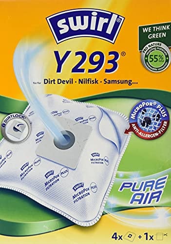 Swirl Y 293 MicroPor Plus Staubsaugerbeutel für Dirt Devil, Nilfisk, Samsung Staubsauger, Anti-Allergen-Filter, 4 Stück inkl. Filter