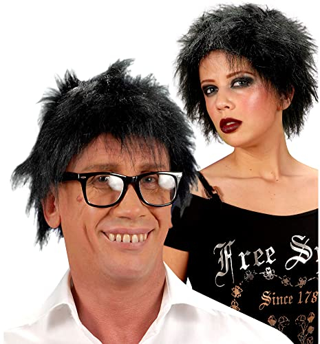 W WIDMANN MILANO Party Fashion 6372B - Perücke Nerd, schwarz, Kunsthaar, Kurzhaarperücke, Punker