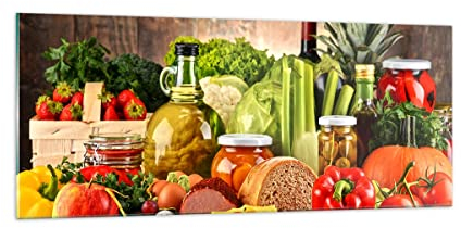 Panorama Bilder auf Glas 100x40cm Glasbild Lebensmittel Gemüse Brokkoli Fleisch Groß Wanddeko Bild im Glas Schlafzimmer Küche Wandbilder Dekoration Wohnzimmer Modern Wand Kunstdruck Art GAB100x40-3182