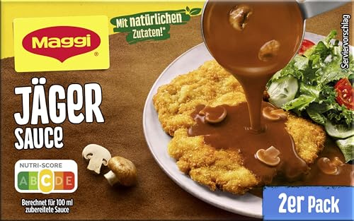 MAGGI Delikatess Jäger Sauce, schnelle Zubereitung einer leckeren Champignonsauce, mit natürlichen Zutaten, ergibt 250ml, 1er Pack (1 x 22,8g)