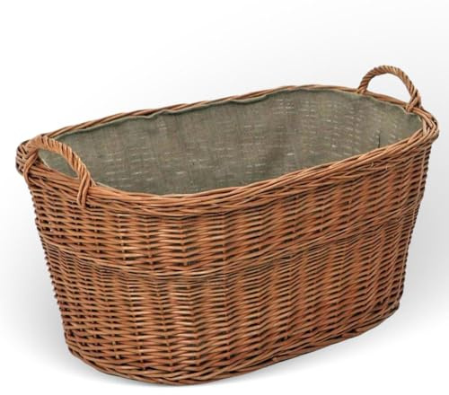Vacchetti Cesta portalegna Vimini Europeo 1^ Misura con Fodera Juta Ovale, Multicolor, Medio