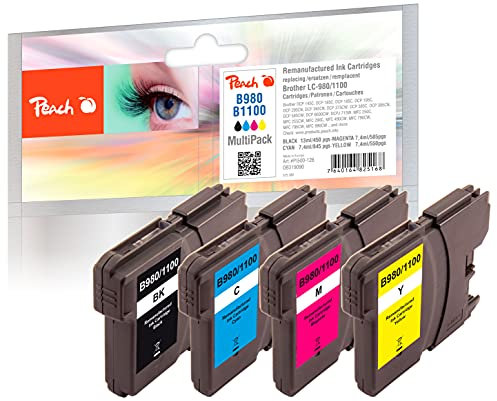 Peach B980/1100 Spar Pack Druckerpatronen XL (BK, C, M, Y) ersetzt Brother LC-1100VALBP für z.B. Brother DCP -145 C, Brother DCP -160, Brother DCP -163 C, Brother DCP -165 C, Brother DCP -167 C