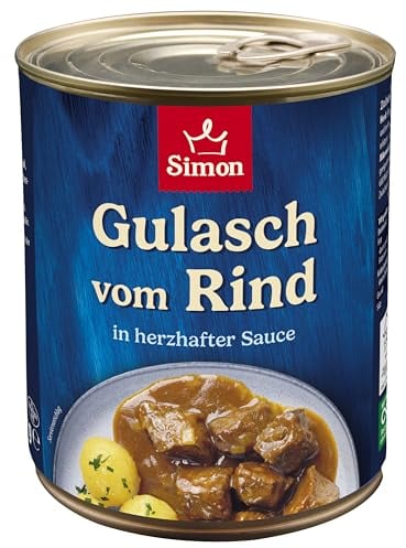 SIMON Delikatess Rindergulasch 800 g I Zartes Fleisch in herzhafter Sauce I Fertiggericht in recyclebarer Konserve I Authentische Hausmannskost