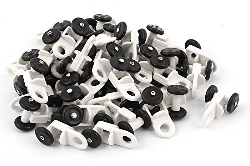 sourcing map 40pcs Glisseur Rail Rideaux Roulette Crochet Roue Rideaux Coulissant Poulie pour Fenêtre Voilage Noir Blanc Plastique 13mm Dia