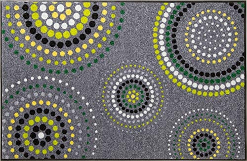 Erwin Müller Fußmatte Ludwigshafen, Schmutzfangmatte, Sauberlaufmatte Kreise grau/grün Größe 40x60 cm - rutschfest, pflegeleicht, für Fußbodenheizung geeignet (weitere Farben, Größen)