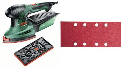 Bosch - PSM 200 AES - Multilijadora + Juego de hojas de lija de 10 piezas para lijadora orbital