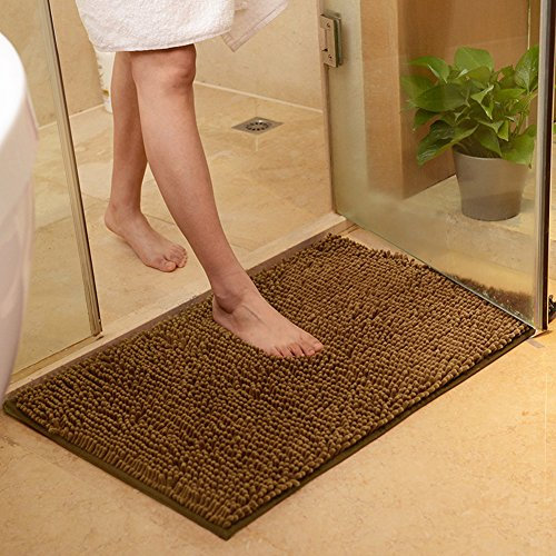 DOTBUY Tapis de Salle de Bain, Chenille Super Absorbant Anti-dérapant Tapis de Bain Confortable Tapis de Salle de Bain Tapis de Douche (60 * 90cm, Marron)