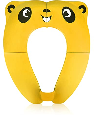 Pejoye Faltbarer Kinder Toilettensitz, Klappbarer Kinder Toilettentrainer für Unterwegs, Töpfchen WC Sitz Kleinkind Tragbar Reise WC Sitz Kleinkind Töpfchentrainer mit Aufbewahrungstüte, Gelber Panda