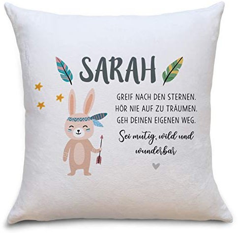 OWLBOOK® Kinder Kissen Hase | Personalisierte Geschenke Konfirmation Jugendweihe Kommunion Firmung Einschulung Geburt Baby Kind | Geburtstagsgeschenke Ostergeschenke für Kinder | Polster m.Füllung