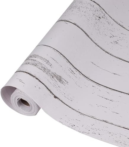 Holdfiturn Stick Wood Wallpaper 10m x 45 cm White Self Adhesive Wallpaper Wood Effect Wall Stickers Peel Pasting Wallpaper Removable Contact Paper Adhesive Detachable Roll for Bedroom Bathroom