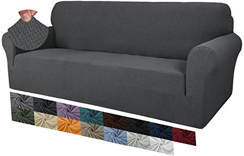 MAXIJIN Creative Jacquard Extra große Couchbezüge für 3- oder 4-Sitzer, super Dehnbare rutschfeste Sofabezug für Hunde Haustierfreundlicher Sofabezug Slipcover Möbelschutz (4 Sitzer, Dunkelgrau)