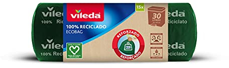 Vileda - Bolsa de Basura ecobag Reforzada, 30L, 100% reciclada, Color Verde