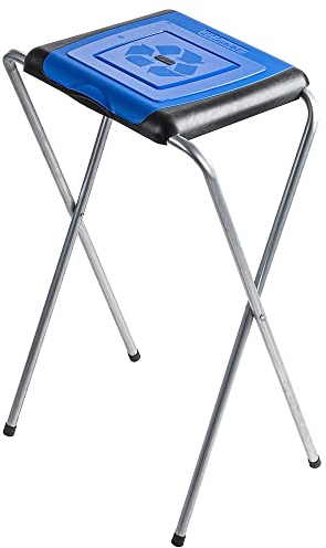 KADAX Bin Bag Stand, Metal Garbage Bag Holder with Plastic Lid, Tall Rubbish Bag Stand for Waste Separation, Outdoor Trash Bag Holder (Single, Blue)