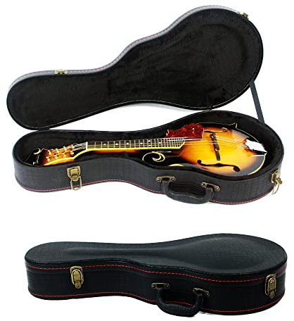 Mandolin Hard Case, F-Style Mandolin Case, Crocodile Pattern Leather Bulge Surface with Plush Interior Wooden Case (Black)