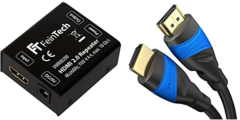 FeinTech VMR00200 HDMI 2.0 Repeater Signal-Verstärker (UHD 4K 60 Hz, HDR) 50 m Reichweite HDCP 2.2 schwarz & KabelDirekt – 0,25 m – 4K HDMI-Kabel