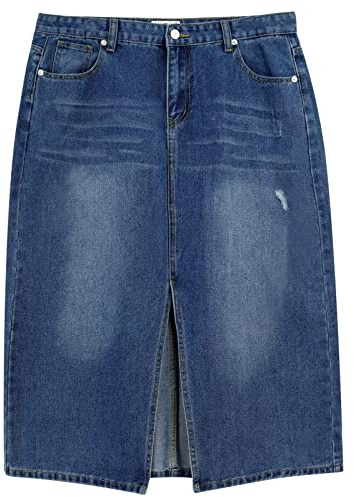 s.lemon Jeansröcke, Damen A-Linie Blau Jeans Röcke Knielang Jeansrock mit Schlitz Vorne Dunkelblau XL