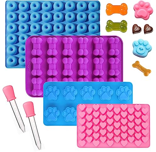 Silikonform Hundeleckerli, 4 Stücke Backmatte Hund, Hundekekse Backform mit 2 Tropfer, Hunde Backmatte, Backmatte Hundekekse für Kuchen Süßigkeiten Kekse Heimwerken Basteln