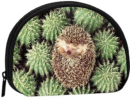 Porte-monnaie porte-monnaie, pochette pour pièces de monnaie, motif champ de blé, sac de rangement avec fermeture éclair, sac à main pour femmes, hommes, enfants, Hérisson, cactus, Shell storage bag,