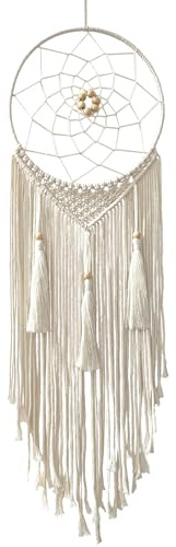Dream Catcher Macrame Wall Hanging, Boho Decorations for Bedroom Living Room Wedding Party Home Decor, 14 Inner Dia, with 5.9ft Cotton Rope (Medium, Solid)