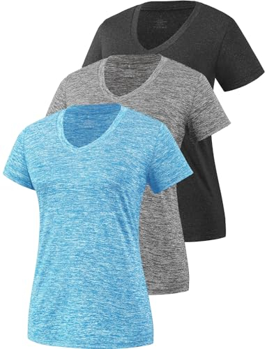 Star Vibe 3 Stücke Sport Shirts Für Damen Fitness Yoga Tshirt Damen Atmungsaktive Women's Activewear Yoga Kurzarm Black/Grey/Blue S