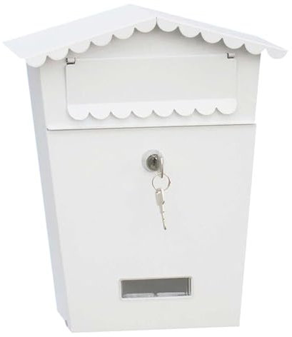 Buystarget Letter Box Post Box Wall Mounted Steel Mail Box Small Parcel Delivery Box Lockable Weatherproof Post Box + 2 Keys Secure Letterbox Name Plate/Card Holder Keep Mail Safe Home Office White