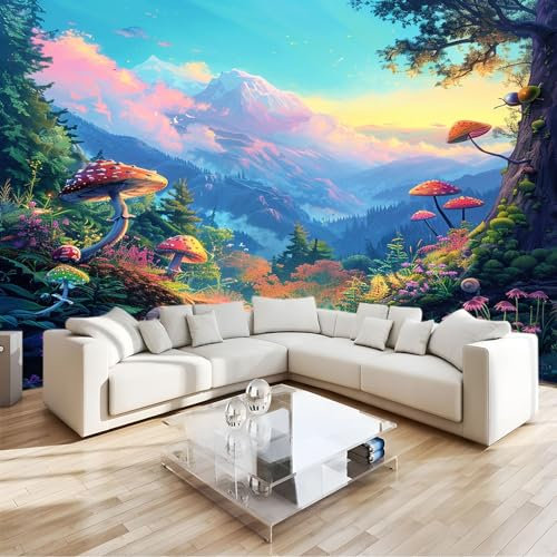3D Fototapete Fantasy-Waldpilz -Wanddeko, Wandbild, Wandtapete - Hochwertige Wanddekoration - 400 x 280 cm Vlies Tapete Wohnzimmer Schlafzimmer