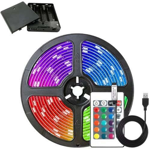 Diuturnous Battery Powered USB LED Strip Lights with Remote Control, RGB Colourful Lights for Decoration (2m)