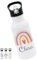 Bärenfreunde® - Personalisierte Trinkflasche Kinder Edelstahl [ 500ml ] - Robuste Trinkflasche mit Namen - Wasserflasche mit Trinkhalm - Personalisierte Geschenke für Kinder (Regenbogen rosa Herz)