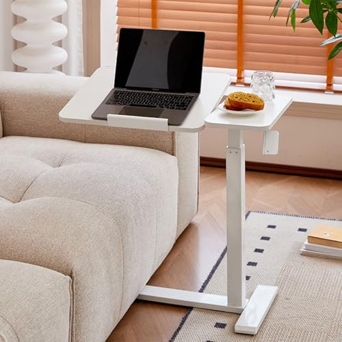 Tavolino da Laptop Scrivania Mobile Regolabile in Altezza 66-104cm Tavolo Rotante per Divano Letto Scrivania per Laptop Computer Tavolino Portatile con Ruote per PC per Tablet Cellulare (Bianco)