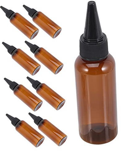 LIFKOME 10pcs Hair Dye Applicator Bottles and Oil Applicator Bottles Pet Plastic Refillable Lid 50ml Brown Round Shoulder for Hair Coloring and Oil Dispensing