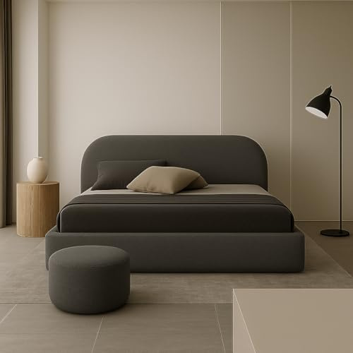 Sofello Polsterbett Moon 90x200 120x200 140x200 160x200 180x200 200x200 mit Bettkasten aus Metall Stauraum Boucle-Webart ohne Matratze (Quelle 92 - grau, 160x200)