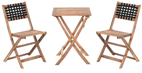 Beliani Outdoor Patio Garden Furniture Bistro Set Acacia Wood Folding Brown and Black Coniolo