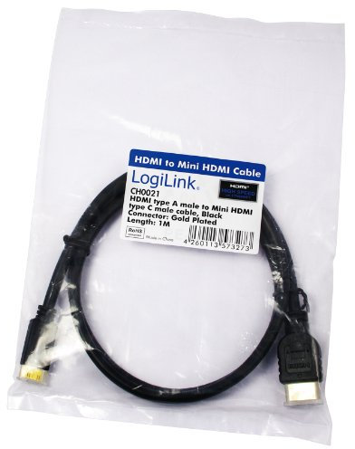 LogiLink CH0021 HDMI High Speed mit Ethernet (V1.4) Kabel, HDMI Type A 19-pin Male zu Mini HDMI Type C 19-pin Male, schwarz, 1M, polyTasche